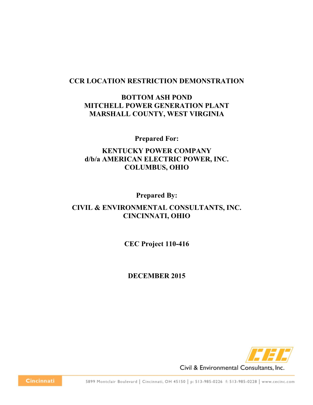 Ccr Location Restriction Demonstration Bottom Ash