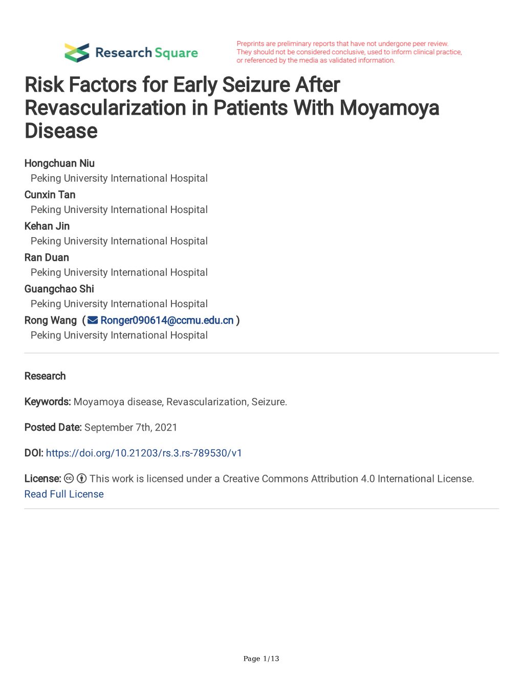 Risk Factors for Early Seizure After Revascularization in Patients with Moyamoya Disease