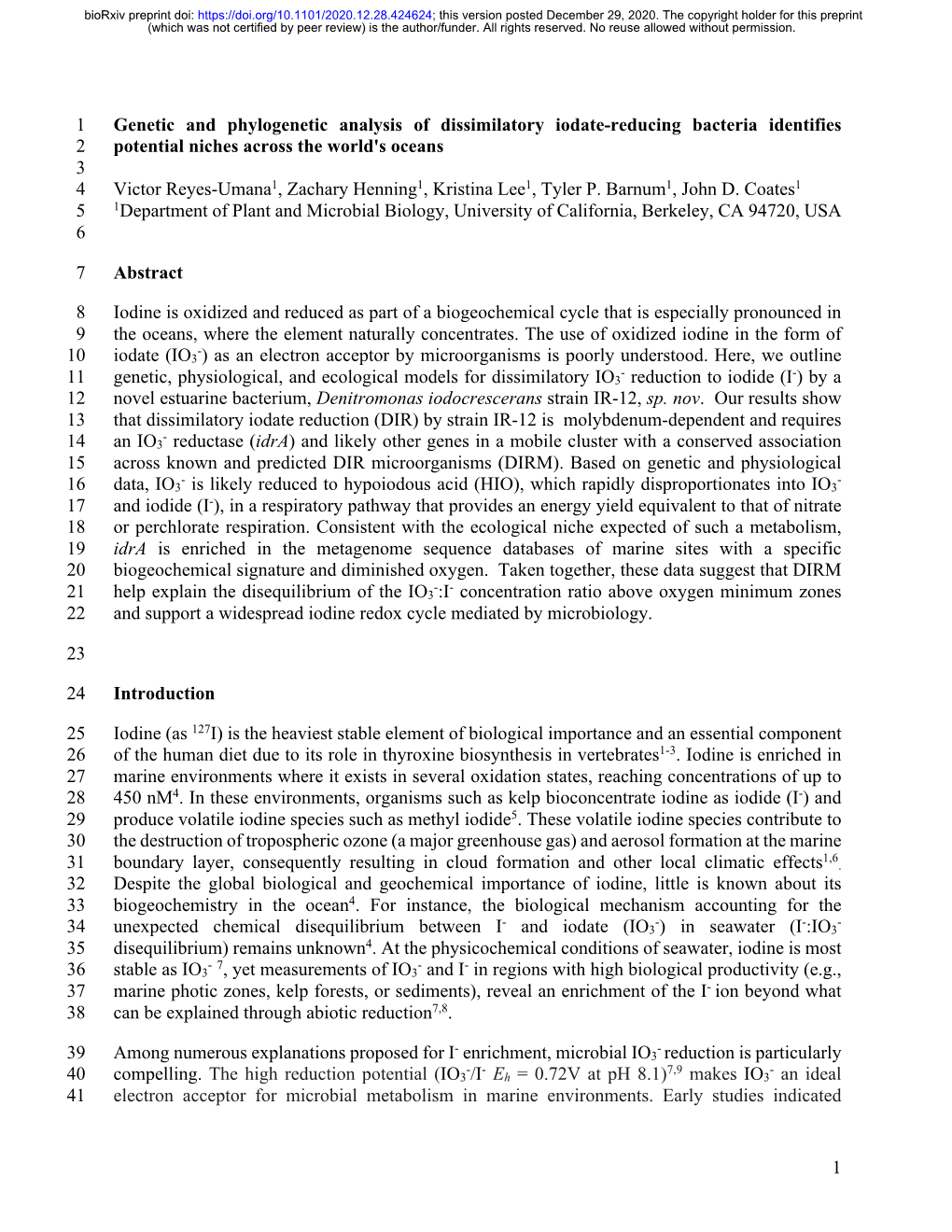 1 Genetic and Phylogenetic Analysis of Dissimilatory Iodate-Reducing