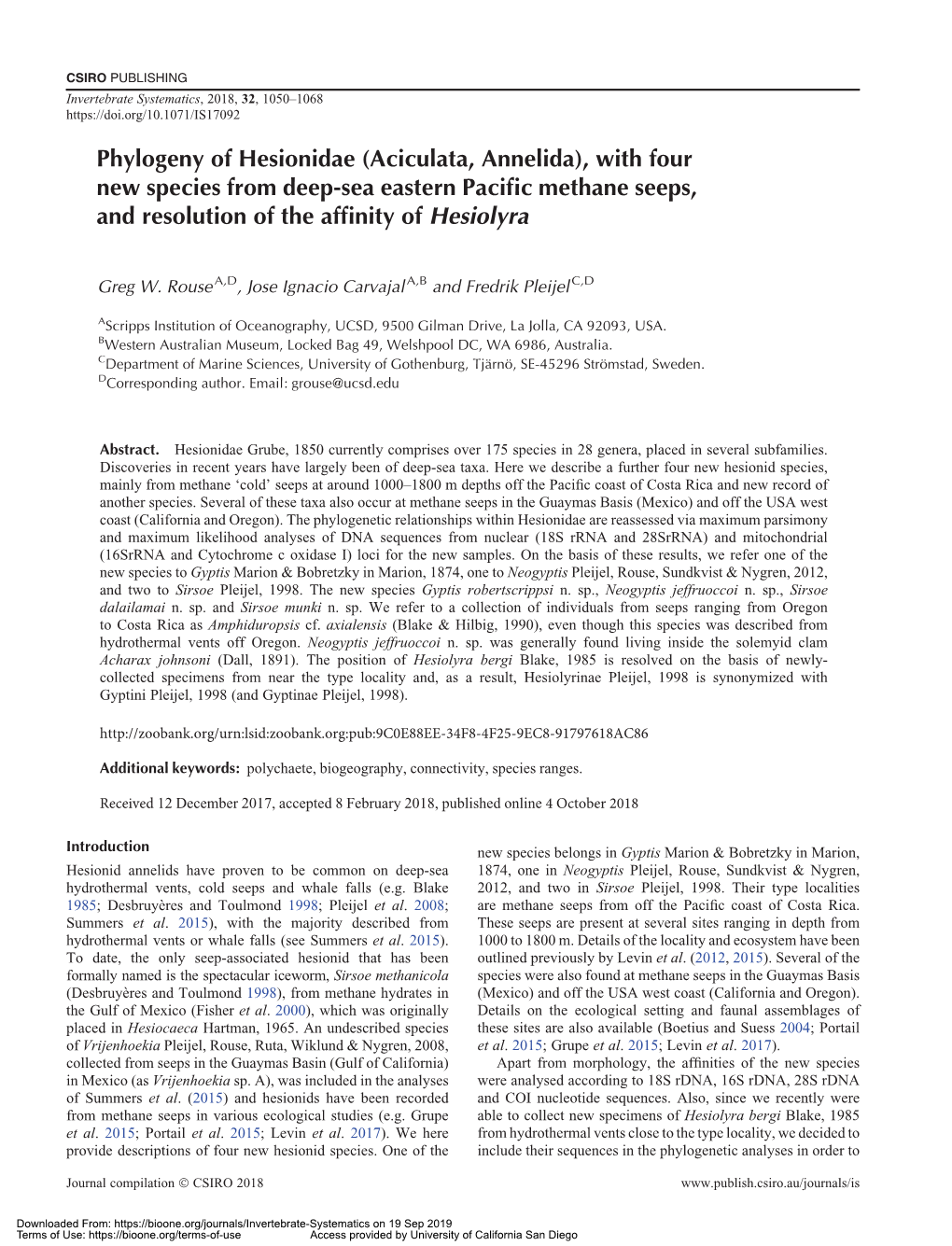 With Four New Species from Deep-Sea Eastern Pacific Methane Seeps, And