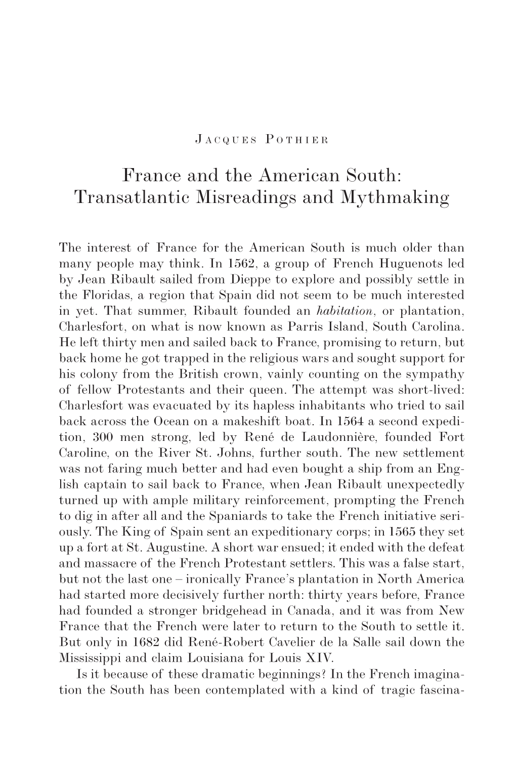 France and the American South: Transatlantic Misreadings and Mythmaking