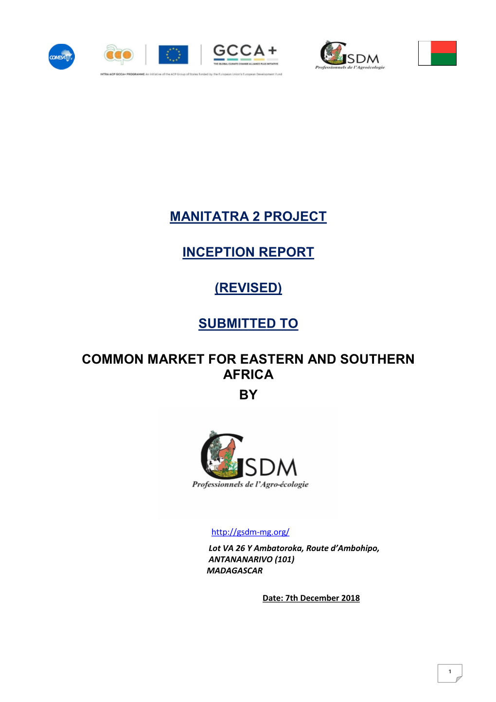 Manitatra 2 Project Inception Report (Revised) Submitted