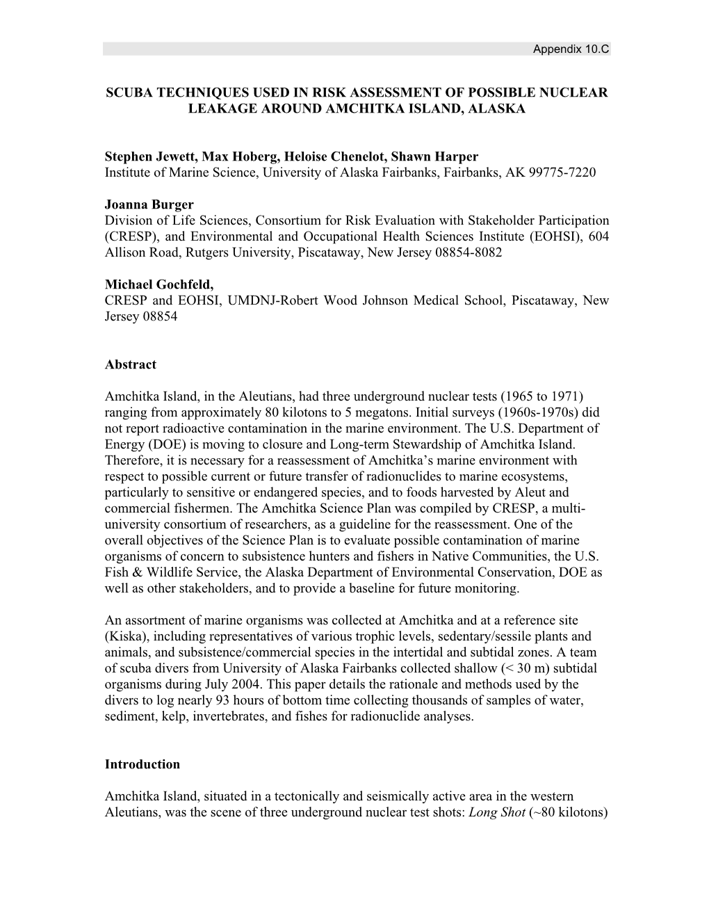 Scuba Techniques Used in Risk Assessment of Possible Nuclear Leakage Around Amchitka Island, Alaska