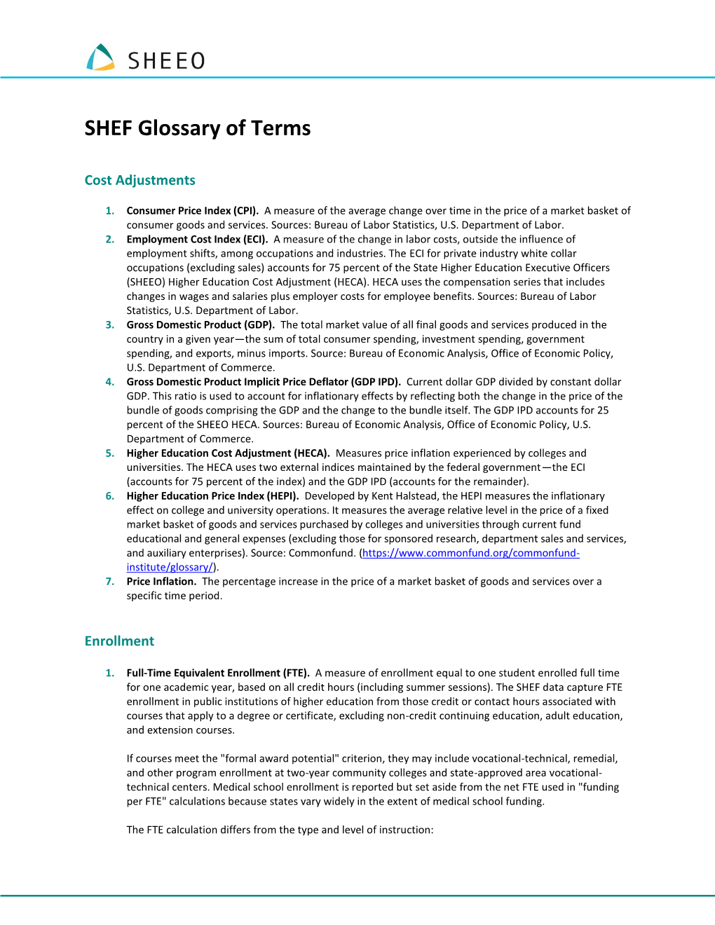 SHEF Glossary of Terms