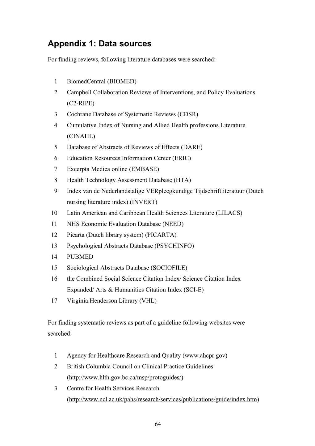 Appendix 1: Data Sources