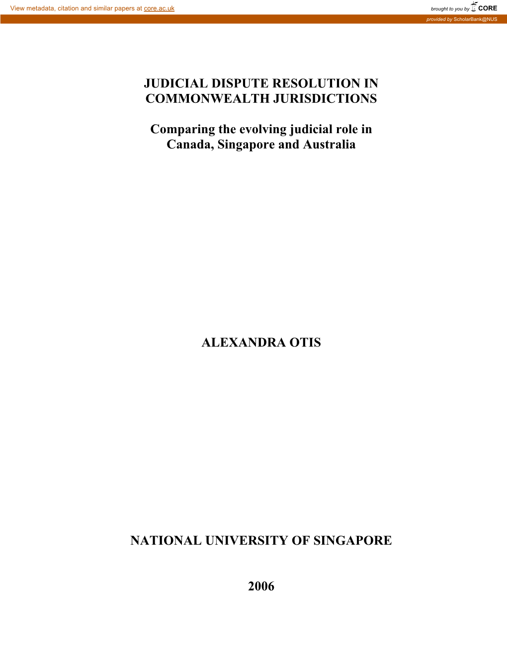 Judicial Dispute Resolution in Commonwealth Jurisdictions