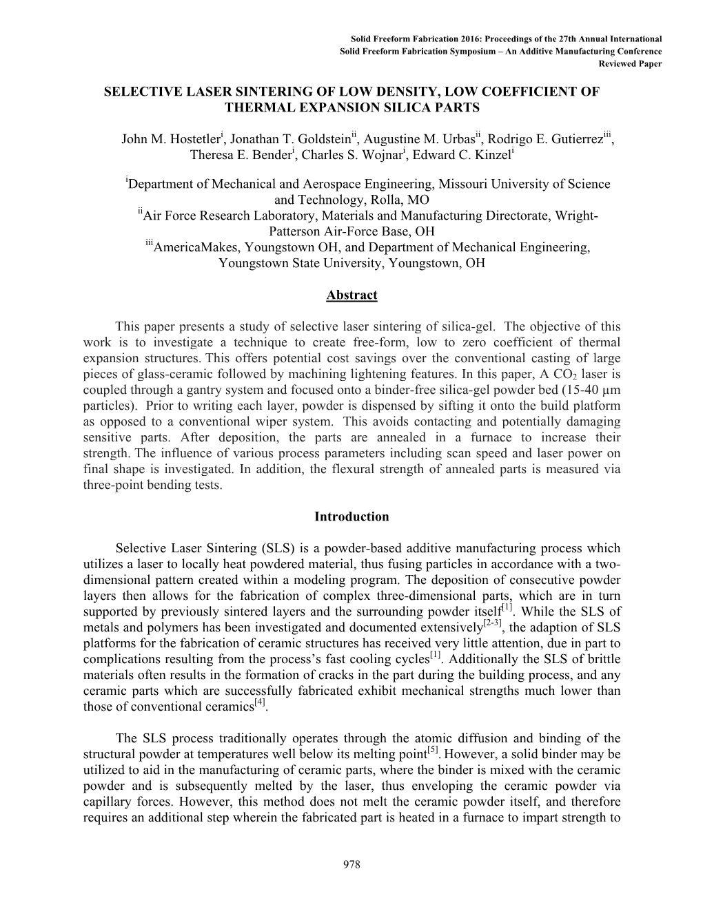 Selective Laser Sintering of Low Density, Low Coefficient of Thermal Expansion Silica Parts