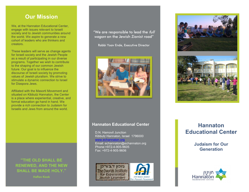 Our Mission Hannaton Educational Center