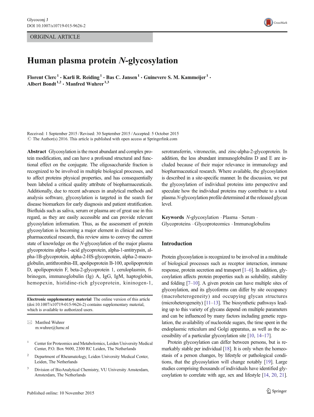 Human Plasma Protein N-Glycosylation