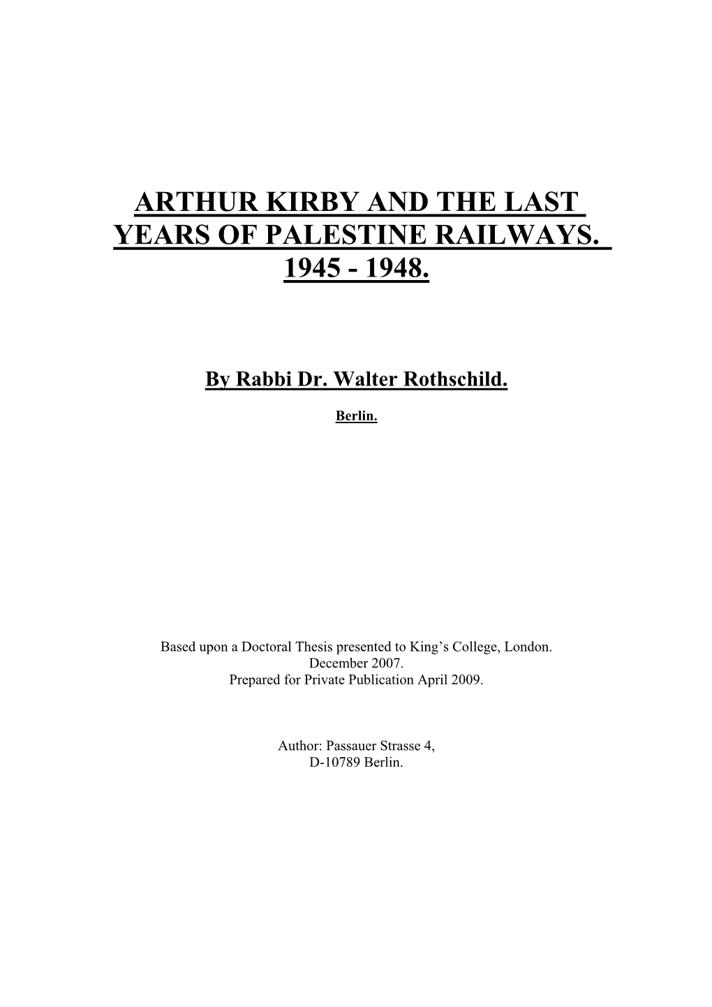 Arthur Kirby and the Last Years of Palestine Railways