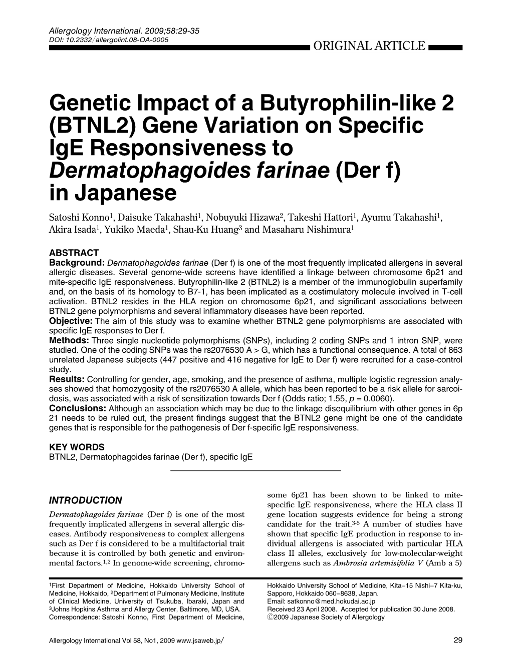 (BTNL2) Gene Variation on Specific Ige