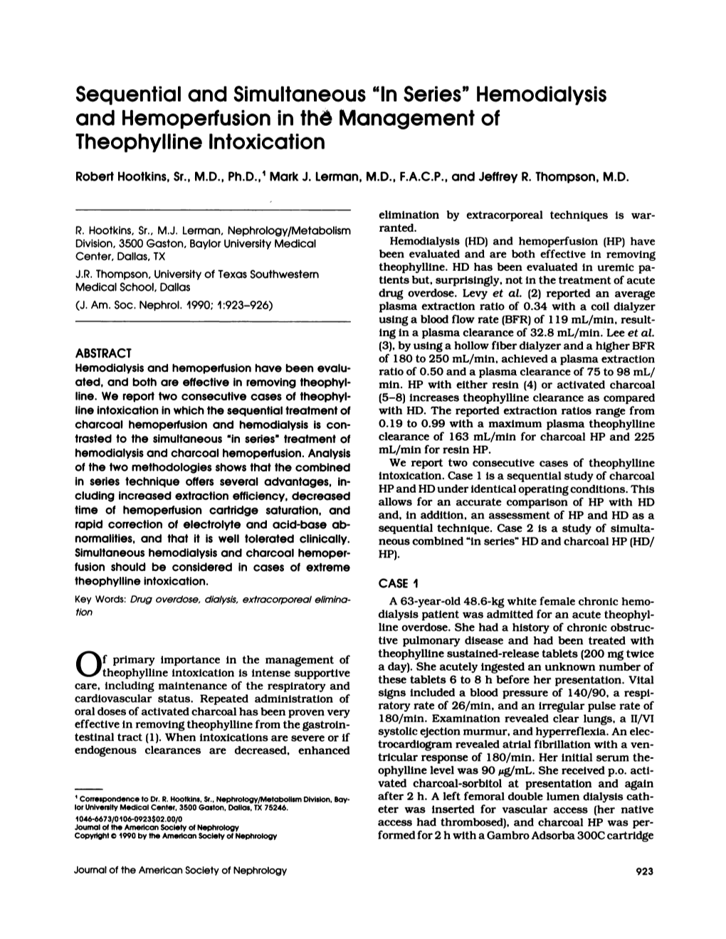 Hemodialysis and Hemoperfusion in the Management of Theophylline Intoxication