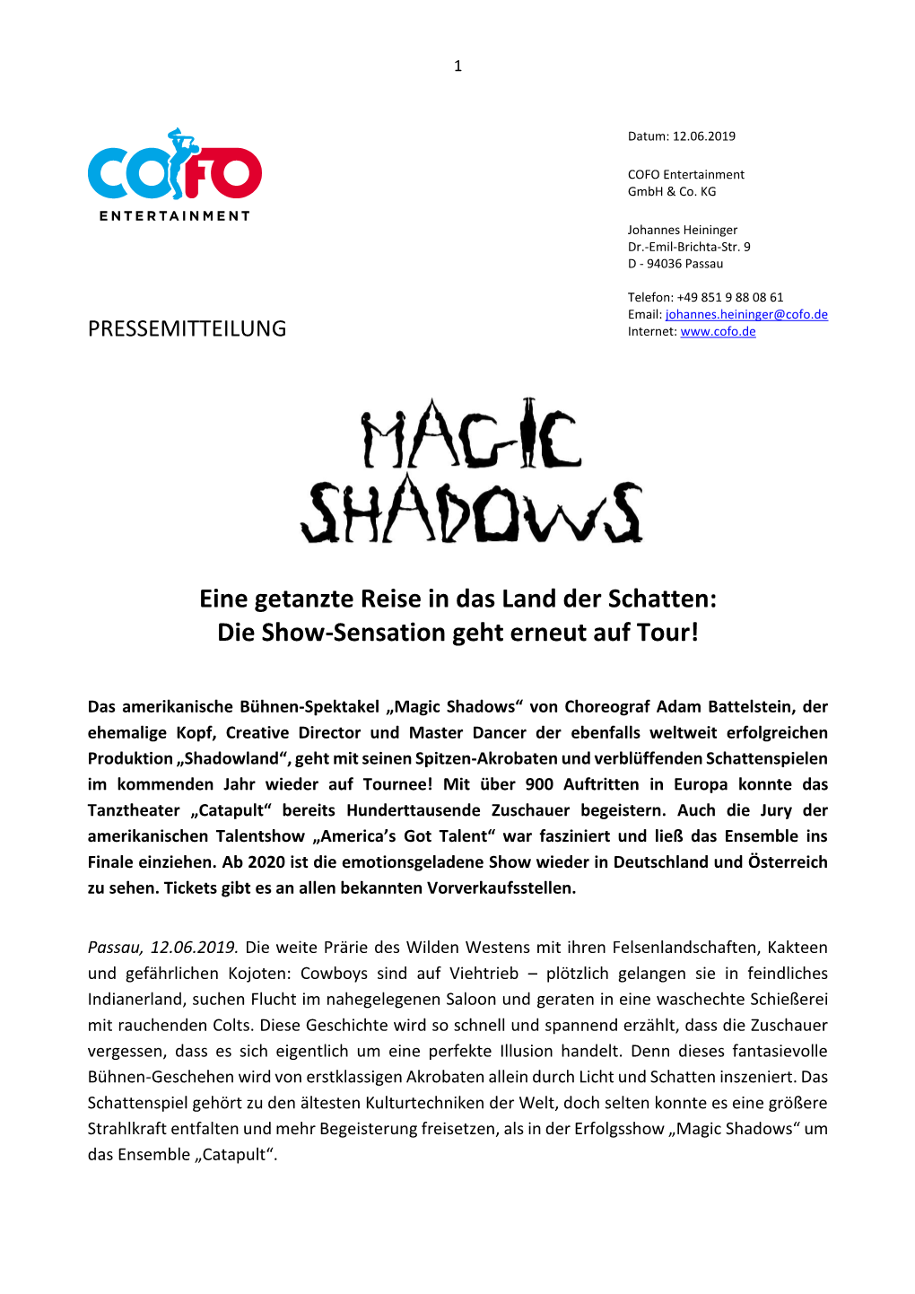 Eine Getanzte Reise in Das Land Der Schatten: Die Show-Sensation Geht Erneut Auf Tour!