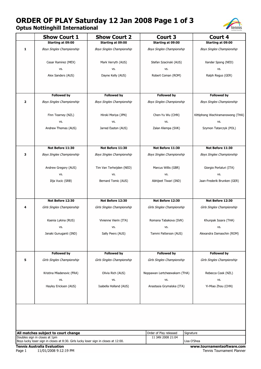 Tennis Tournament Planner