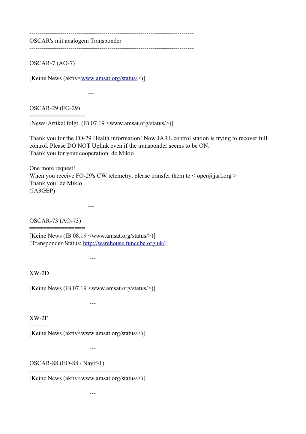 OSCAR's Mit Analogem Transponder