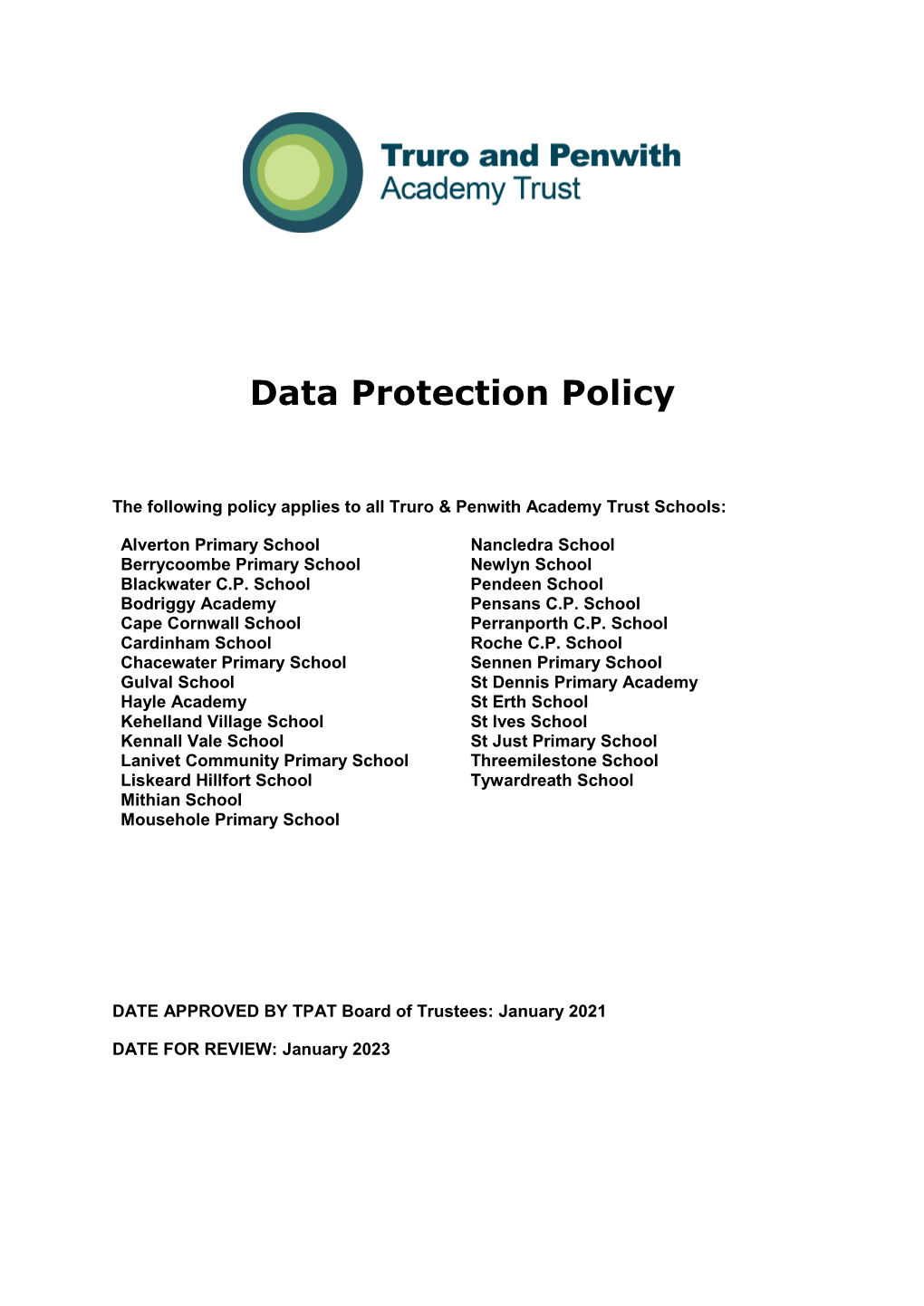 TPAT Data Protection Policy 2021-2023