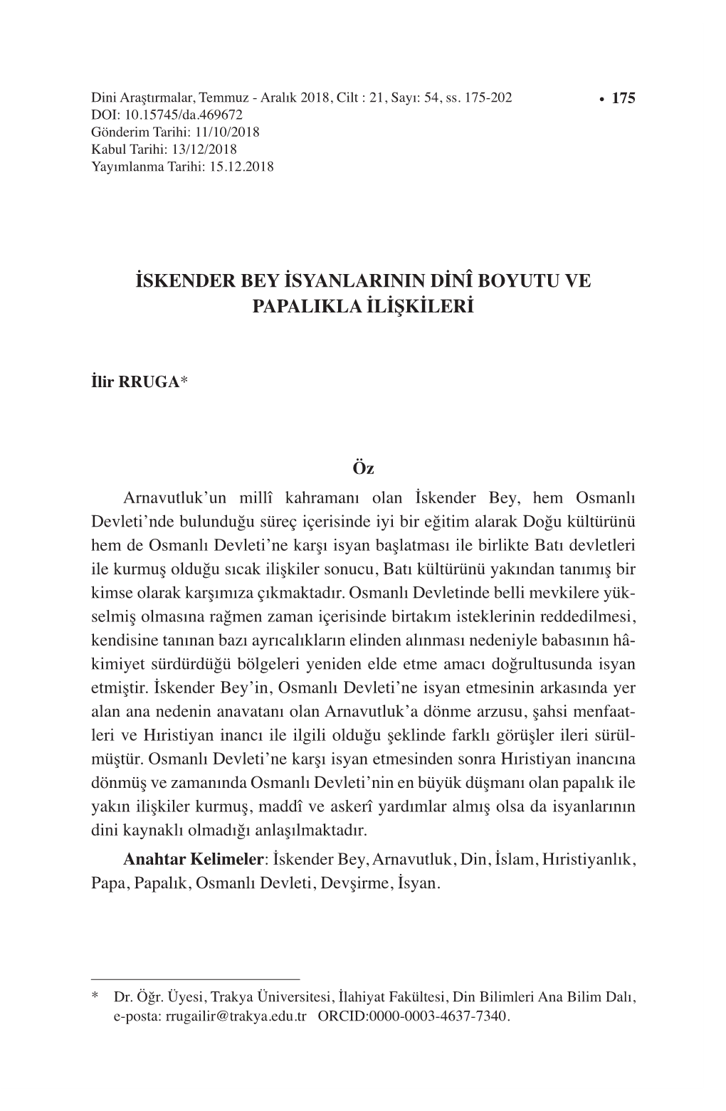 Iskender Bey Isyanlarinin Dinî Boyutu Ve Papalikla Ilişkileri