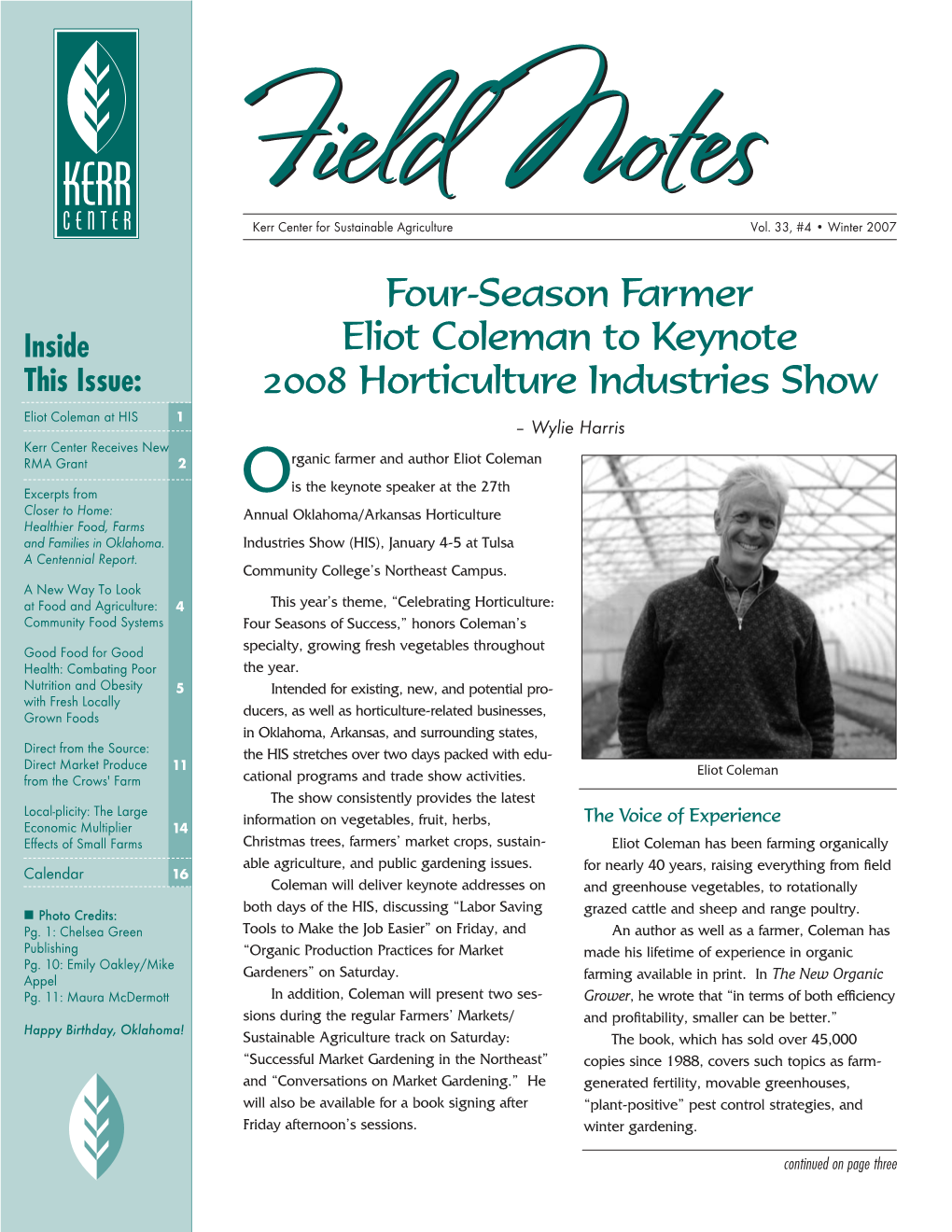 Four-Season Farmer Eliot Coleman to Keynote 2008 Horticulture