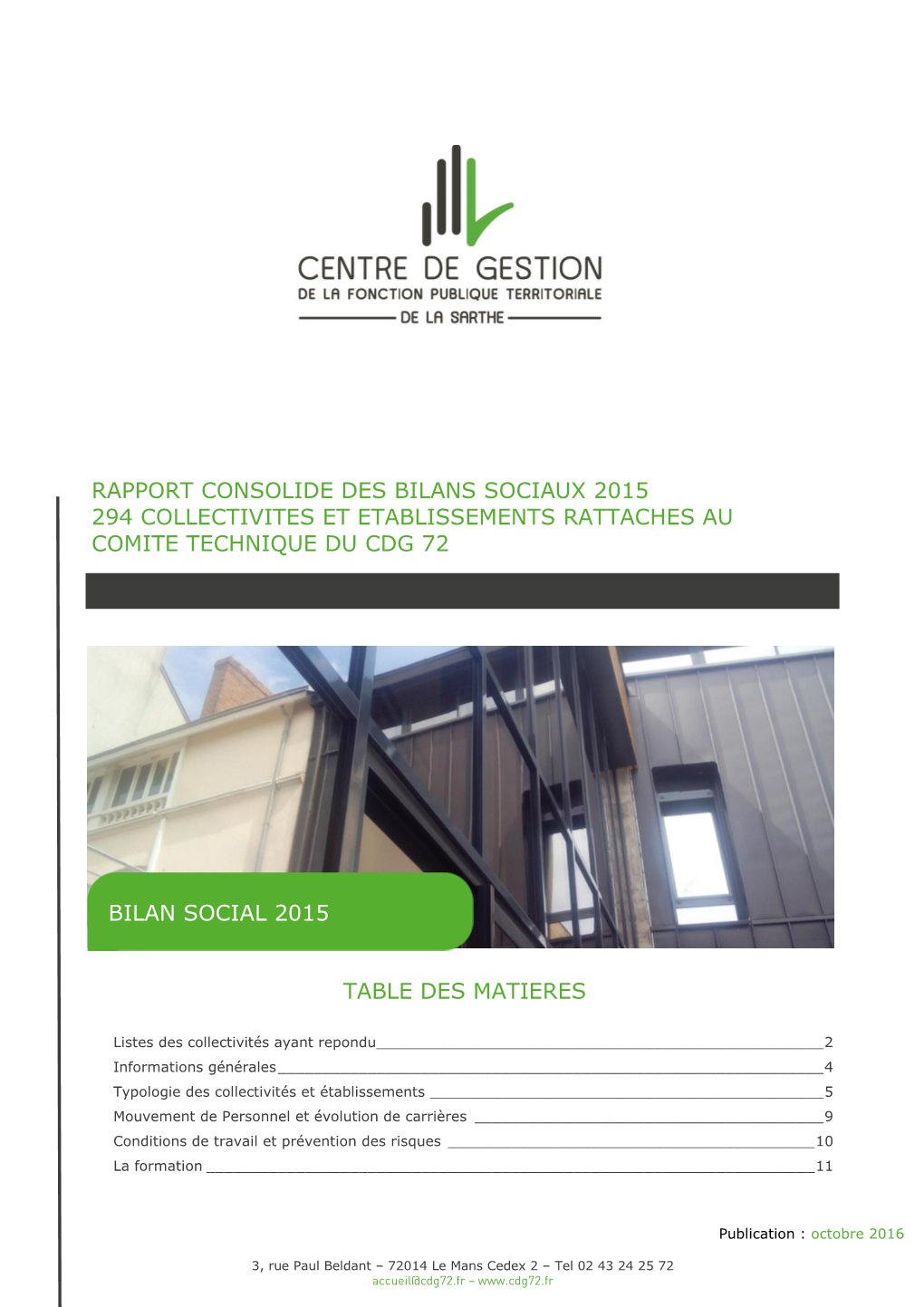 Rapport Consolide Des Bilans Sociaux 2015 294 Collectivites Et Etablissements Rattaches Au Comite Technique Du Cdg 72