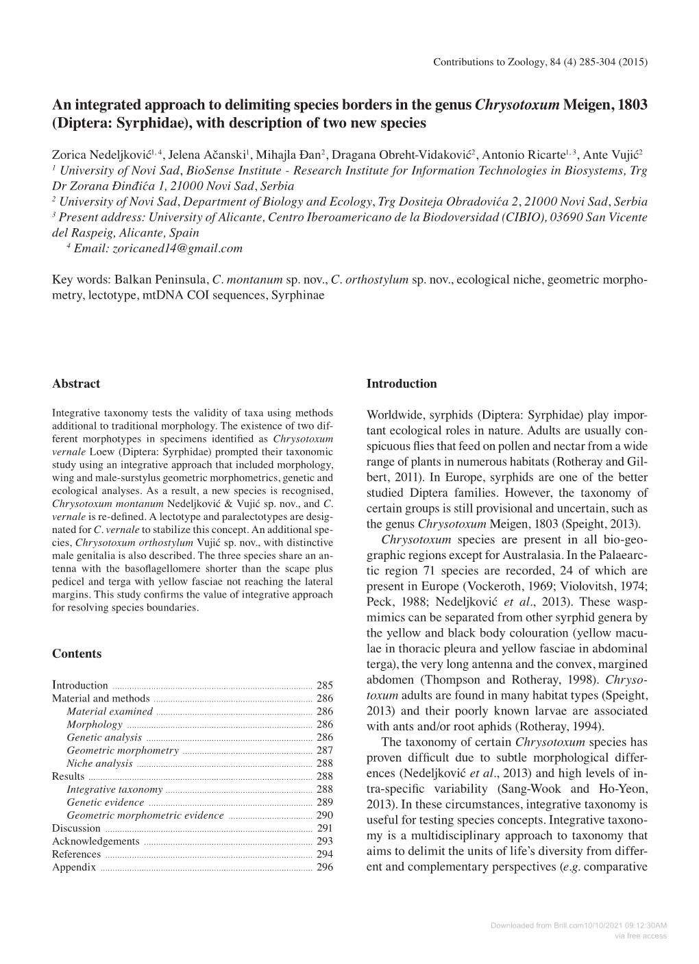 An Integrated Approach to Delimiting Species Borders in the Genus Chrysotoxum Meigen, 1803 (Diptera: Syrphidae), with Description of Two New Species