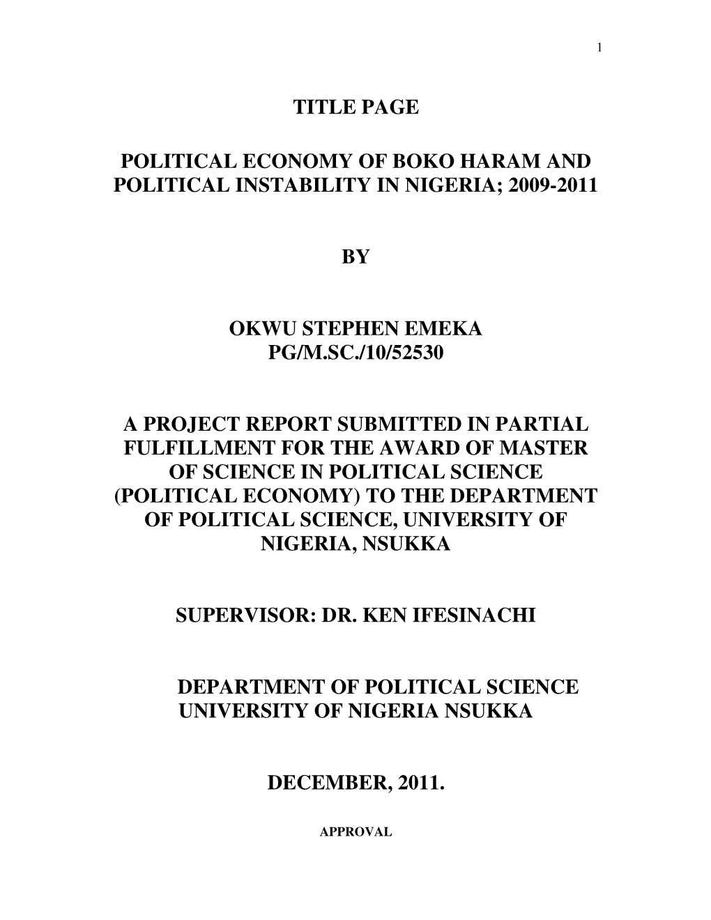 Title Page Political Economy of Boko Haram and Political