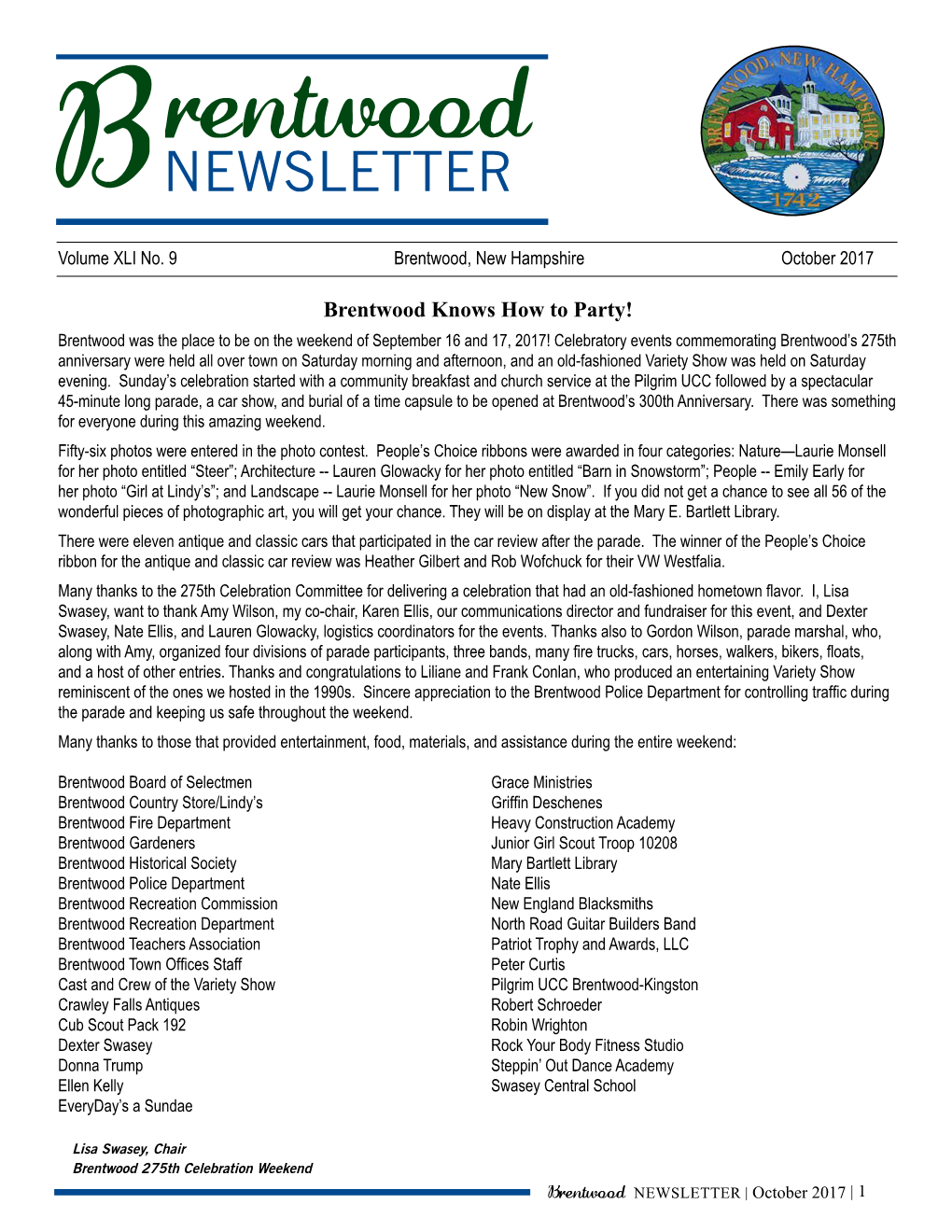 Rentwood B NEWSLETTER Volume XLI No