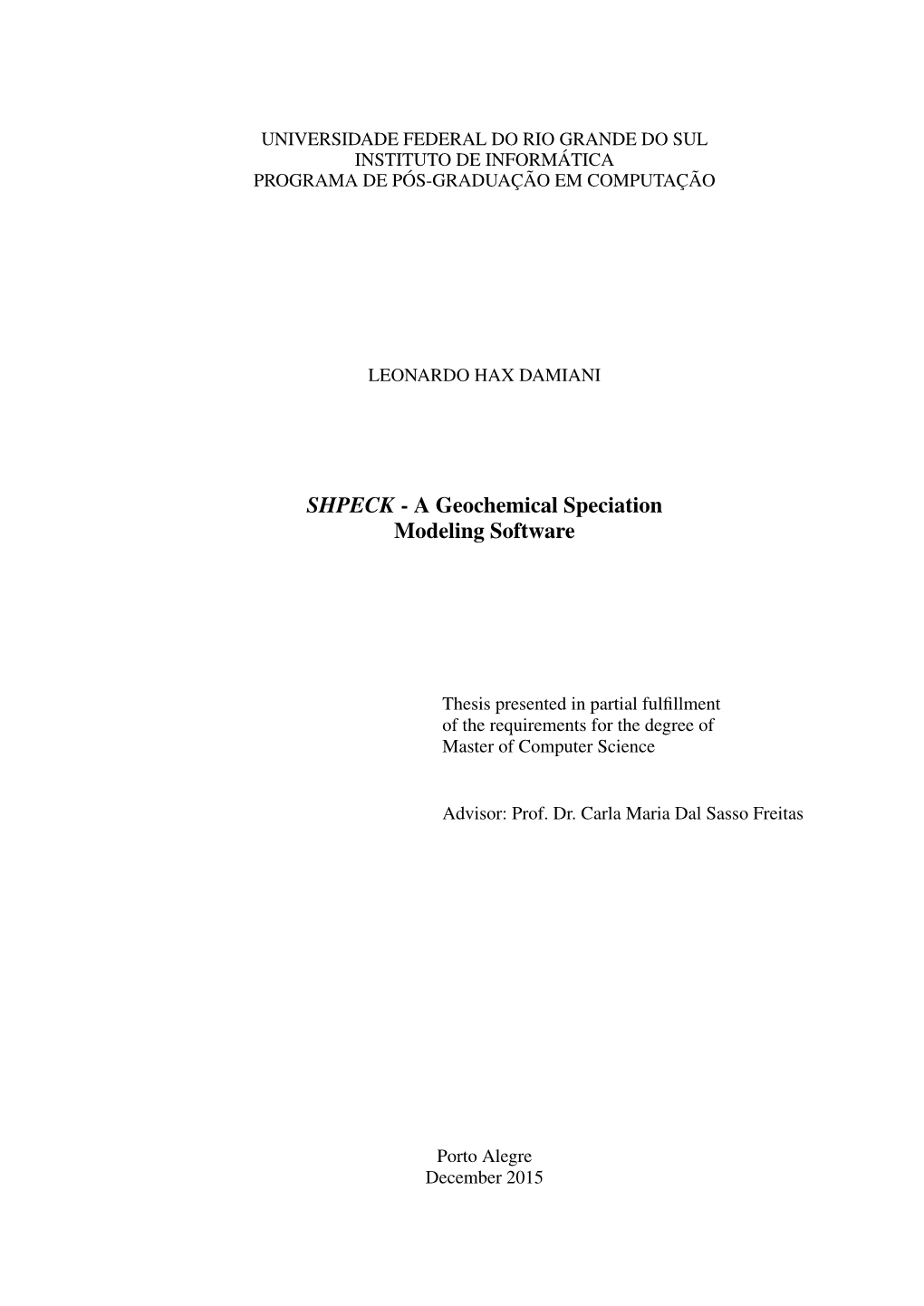 SHPECK - a Geochemical Speciation Modeling Software