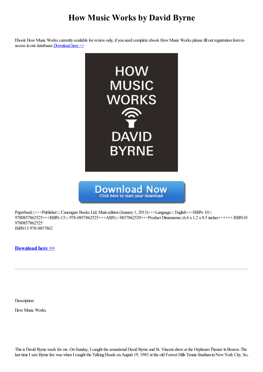 How Music Works by David Byrne