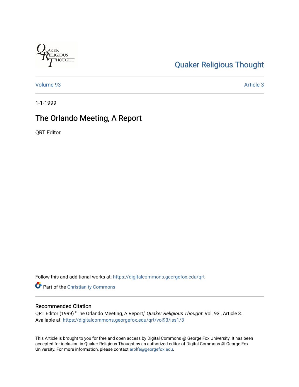 The Orlando Meeting, a Report