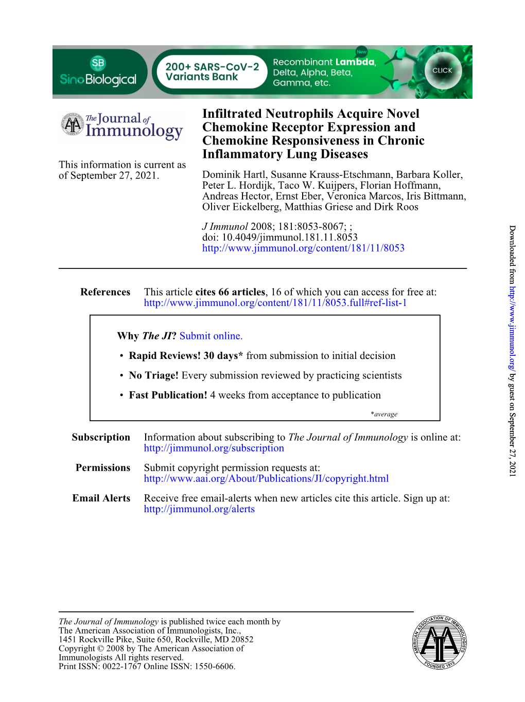 Inflammatory Lung Diseases Chemokine Responsiveness In