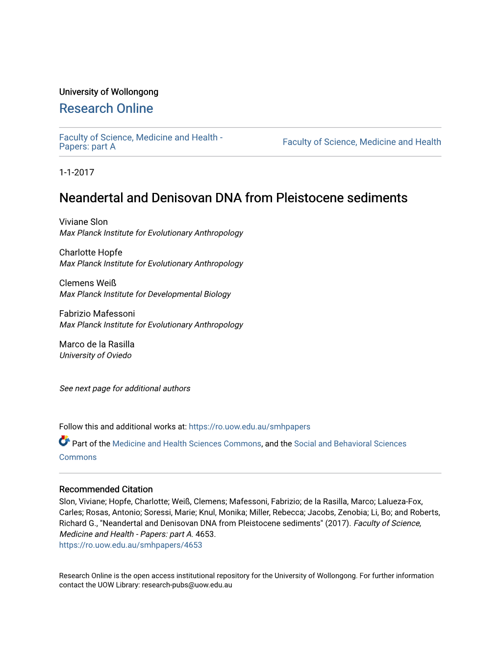 Neandertal and Denisovan DNA from Pleistocene Sediments