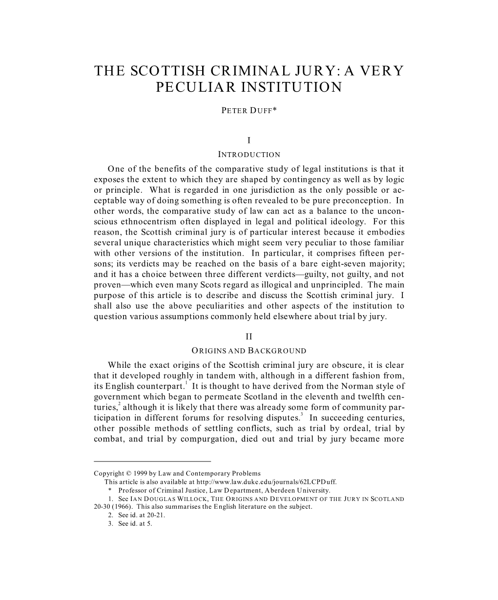 The Scottish Criminal Jury: a Very Peculiar Institution