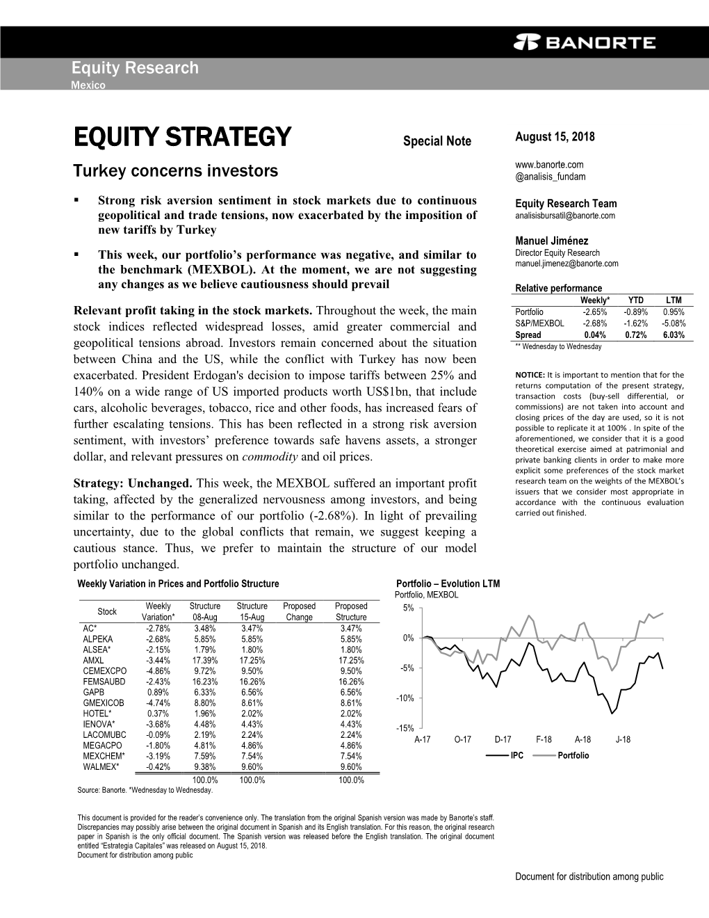 EQUITY STRATEGY Special Note August 15, 2018