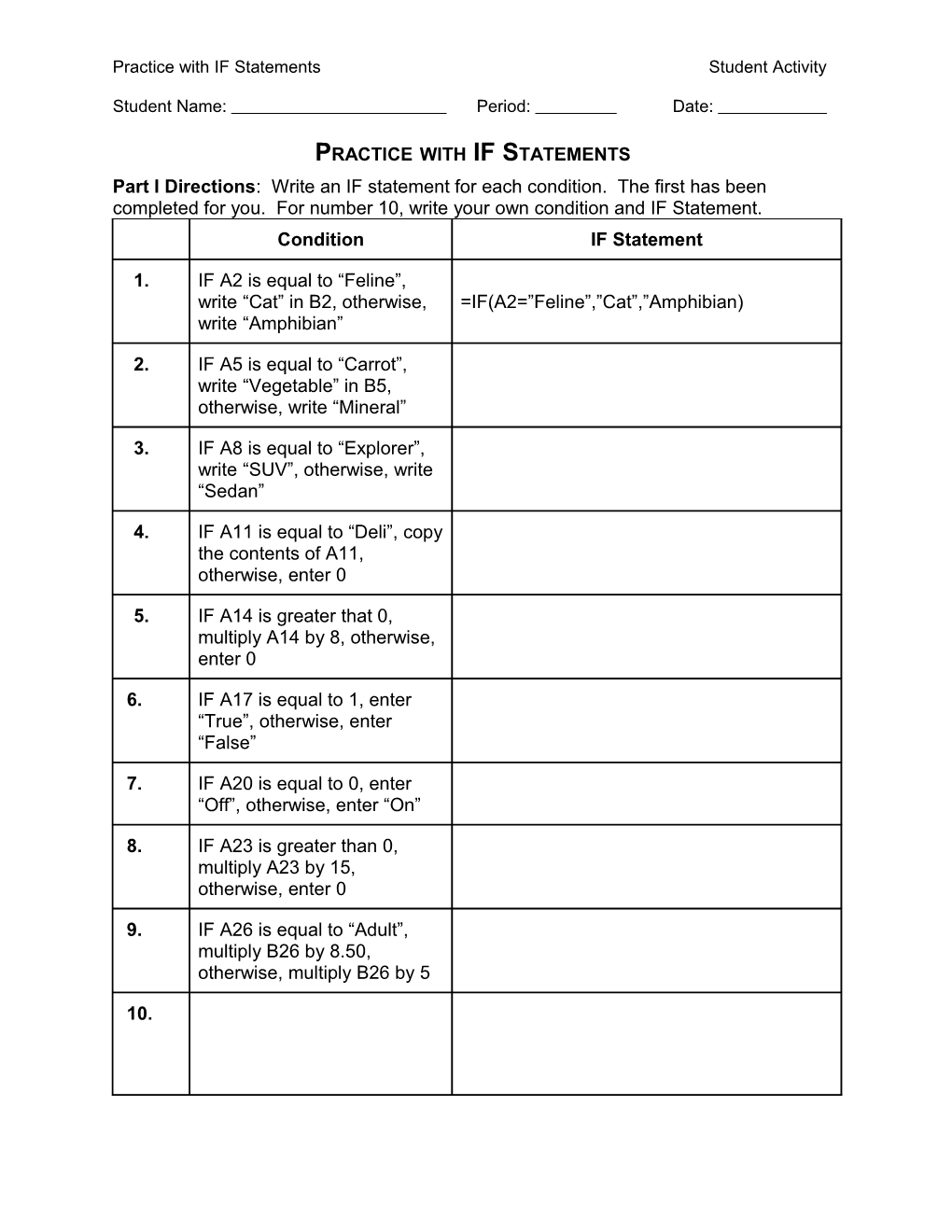 Practice with If Statements