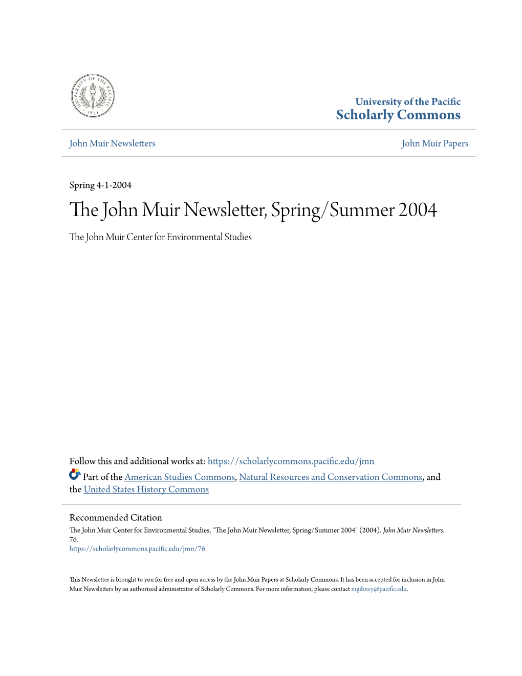 The John Muir Newsletter, Spring/Summer 2004
