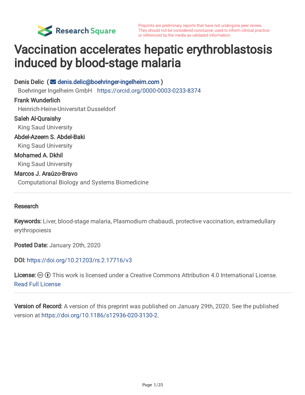 Vaccination Accelerates Hepatic Erythroblastosis Induced by Blood-Stage Malaria