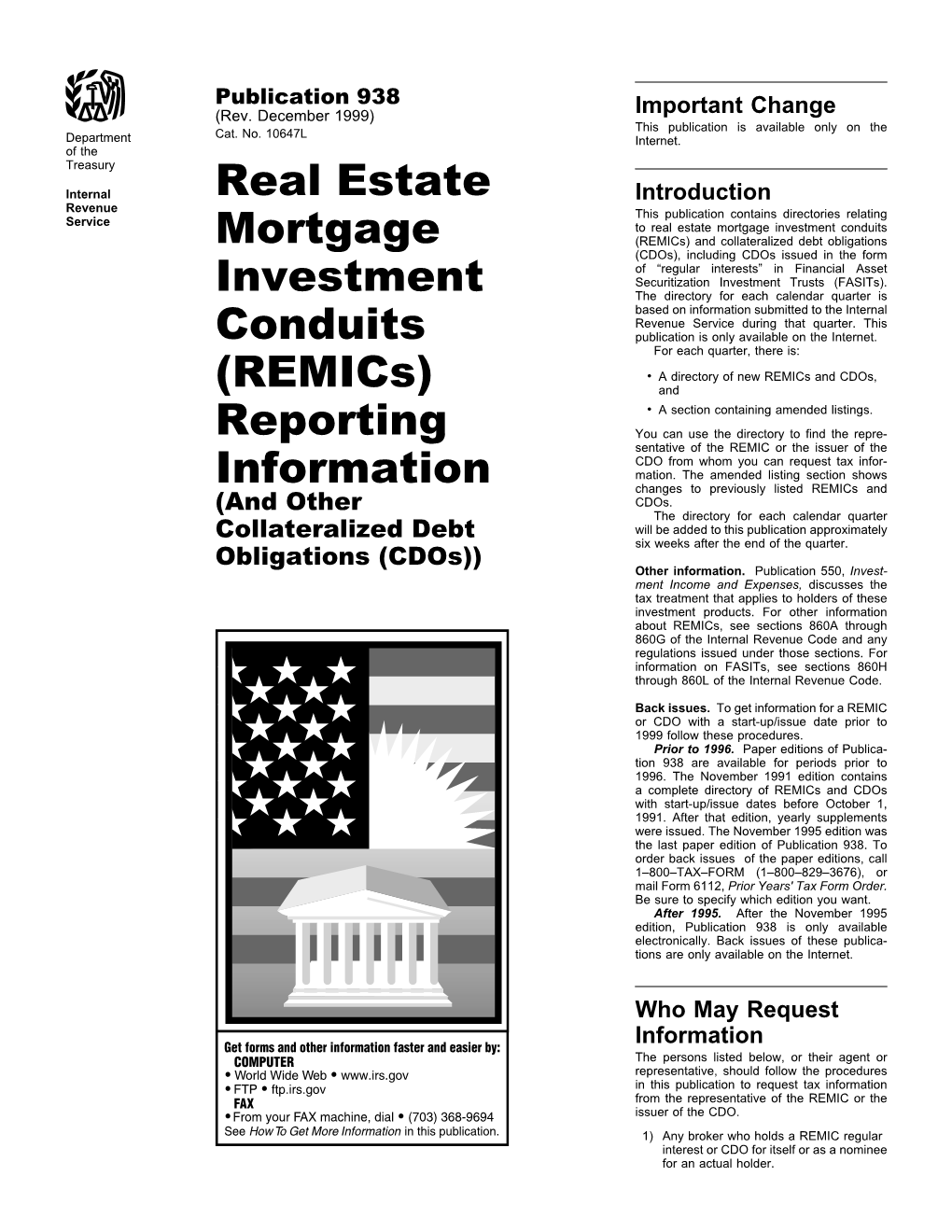 Publication 938 (Rev. December 1999) Important Change This Publication Is Available Only on the Cat