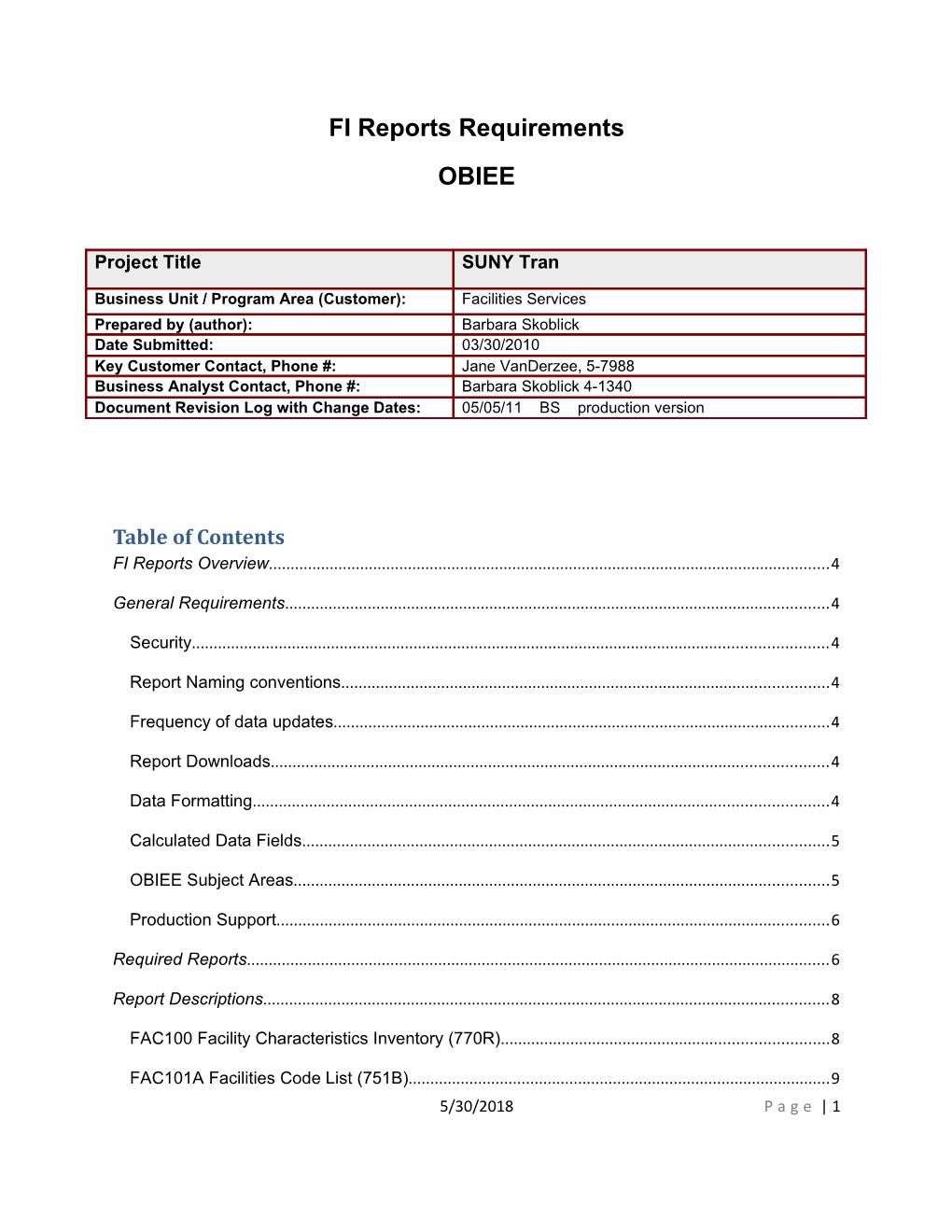 FI Reports Requirements