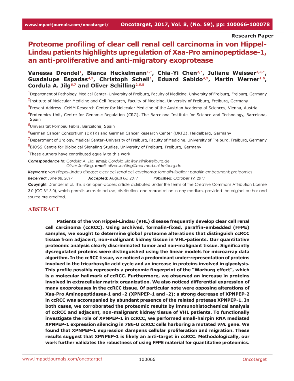 Proteome Profiling of Clear Cell Renal Cell Carcinoma in Von Hippel