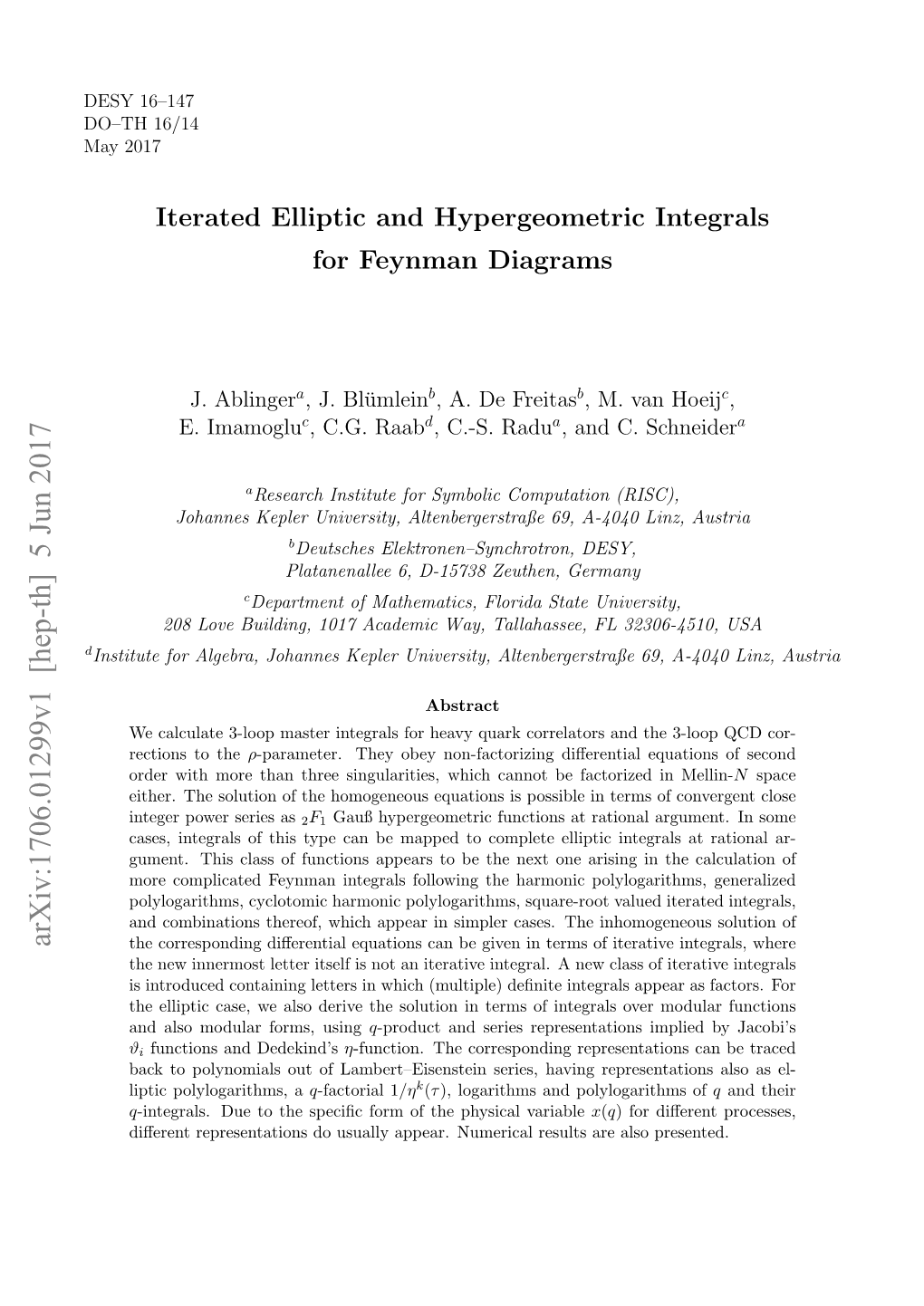Iterated Elliptic and Hypergeometric Integrals for Feynman Diagrams