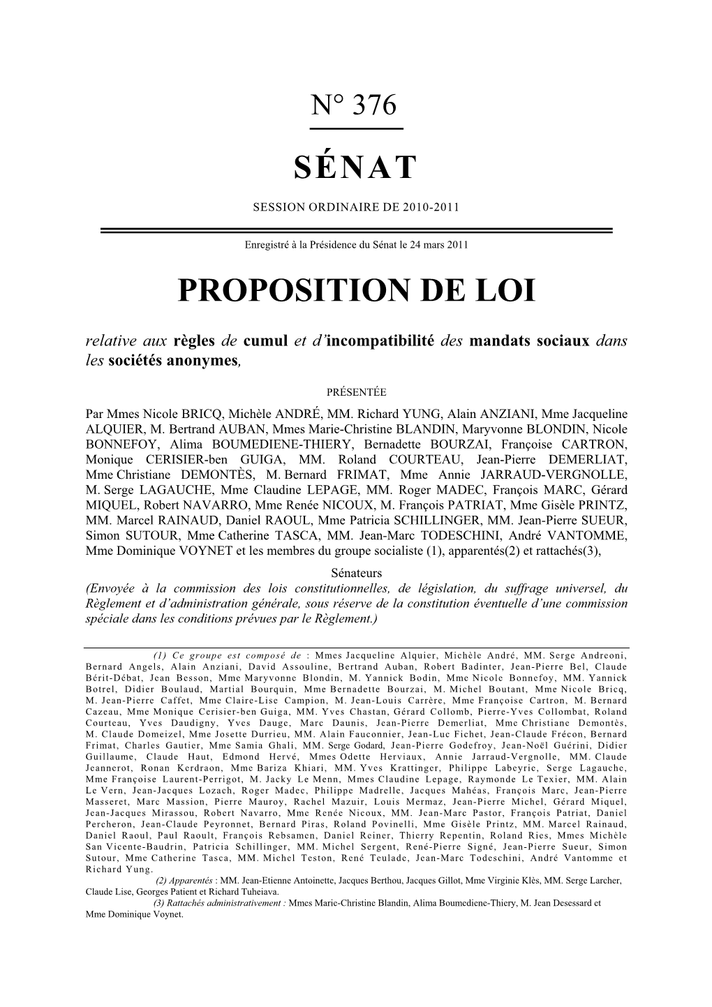 Sénat Proposition De