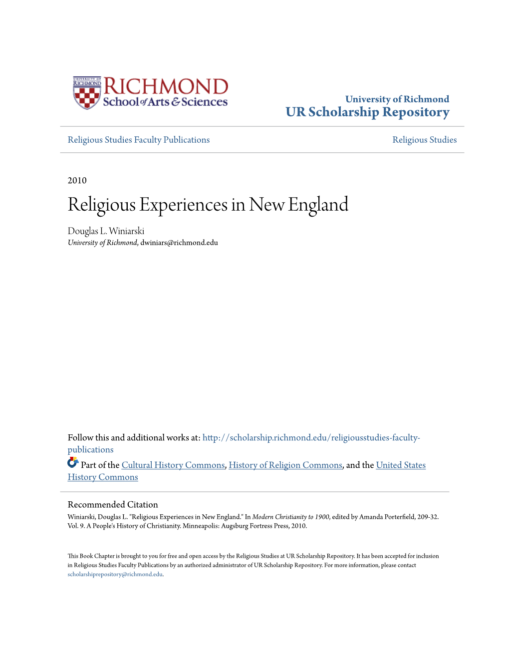 Religious Experiences in New England Douglas L
