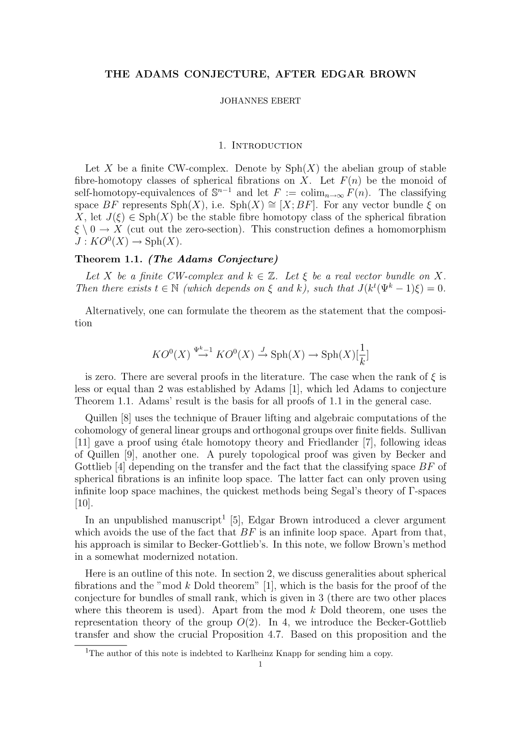 The Adams Conjecture, After Edgar Brown