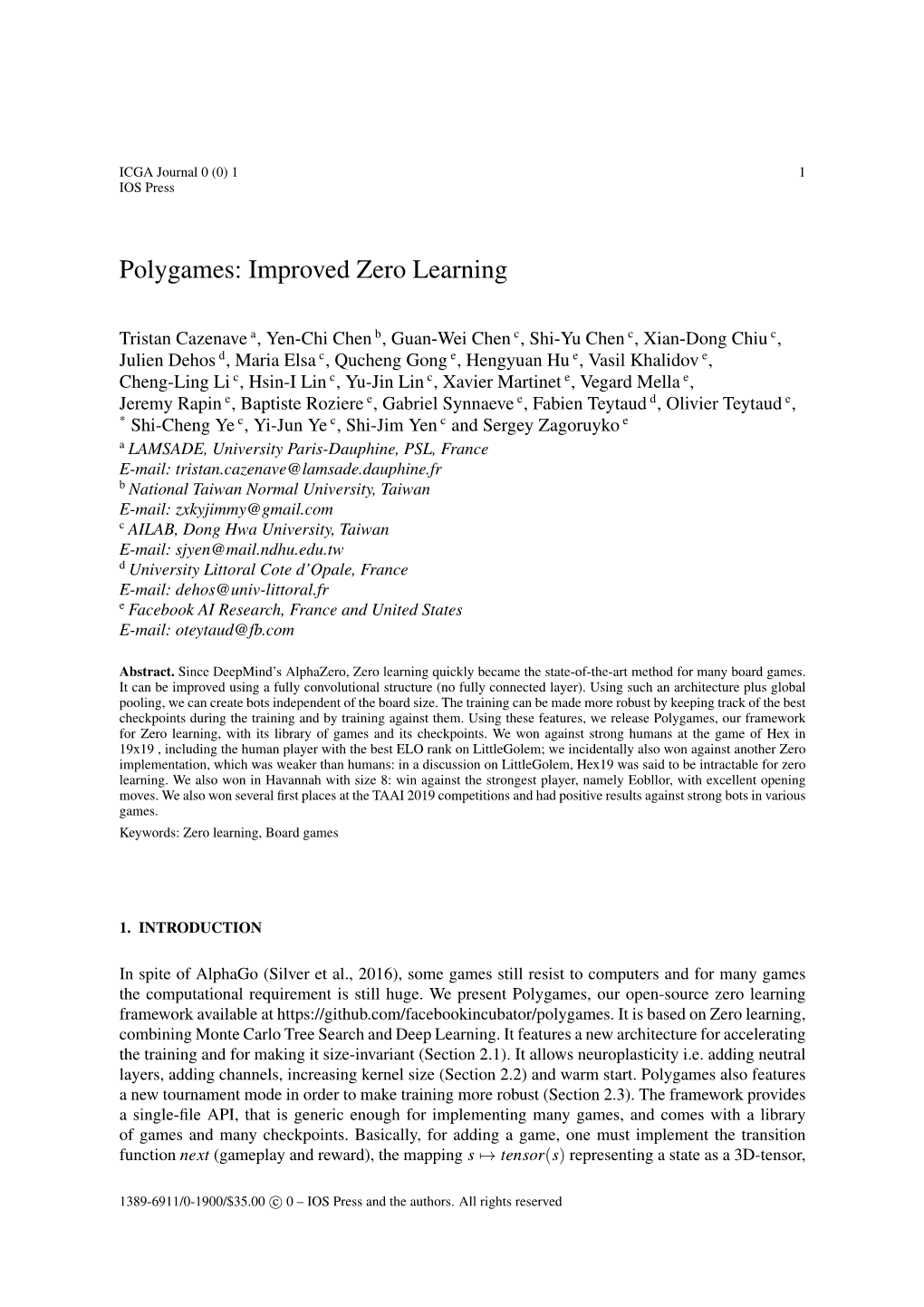 Polygames: Improved Zero Learning