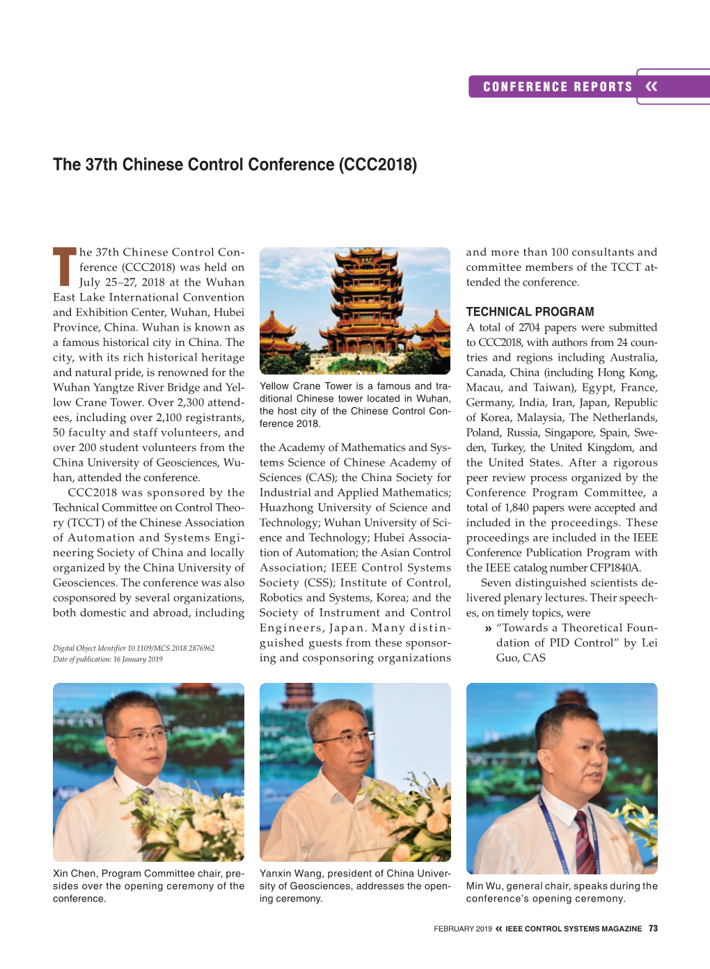 The 37Th Chinese Control Conference (CCC2018) [Conference Reports]