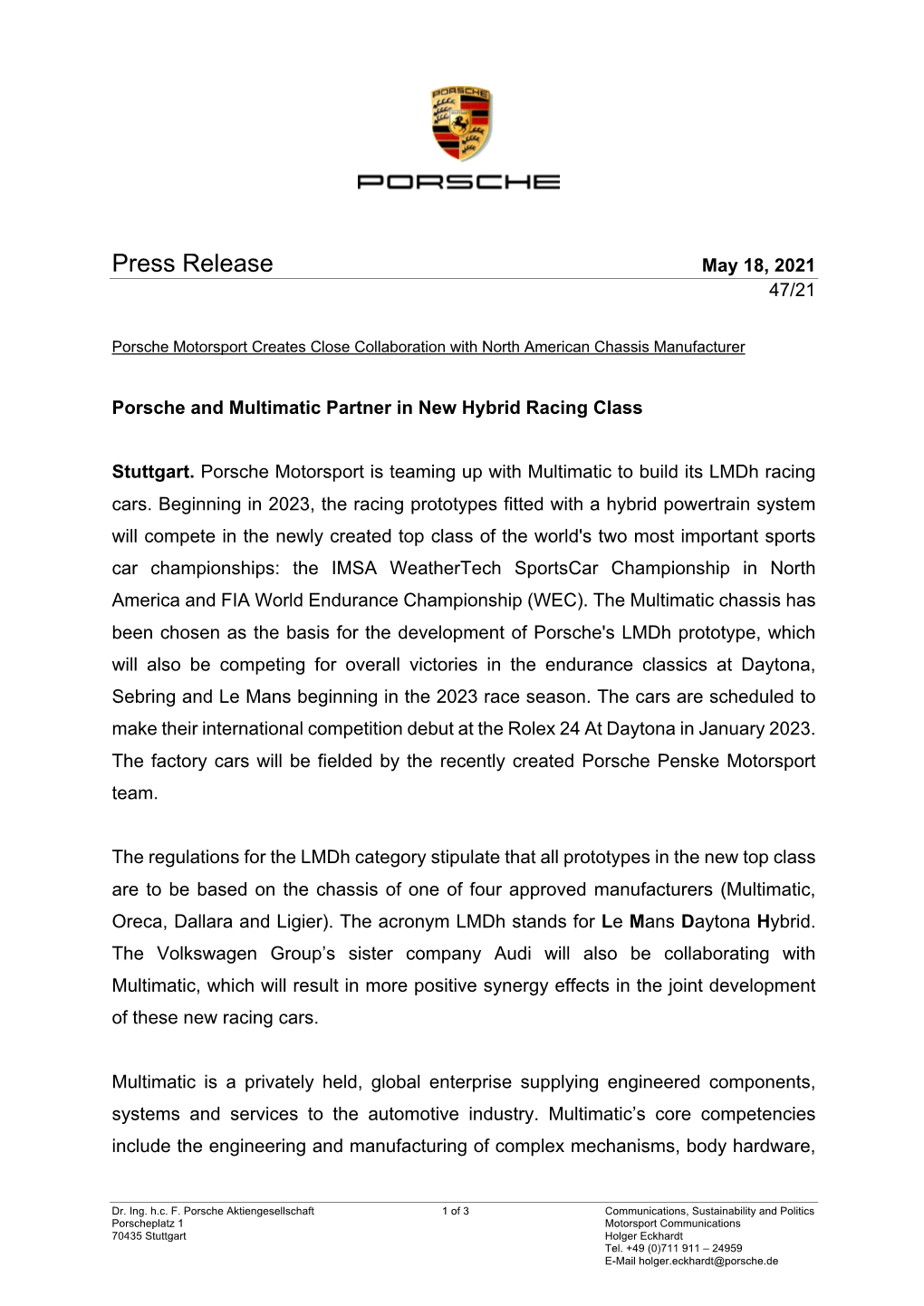 Press Release May 18, 2021 47/21