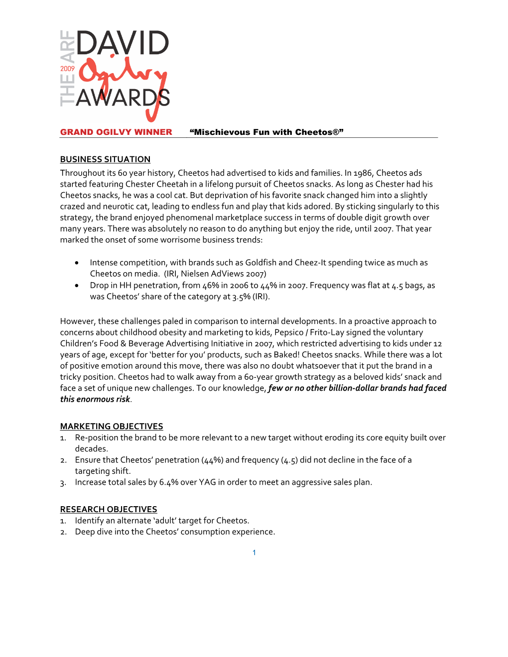 2009 ARF David Ogilvy Awards Case Study