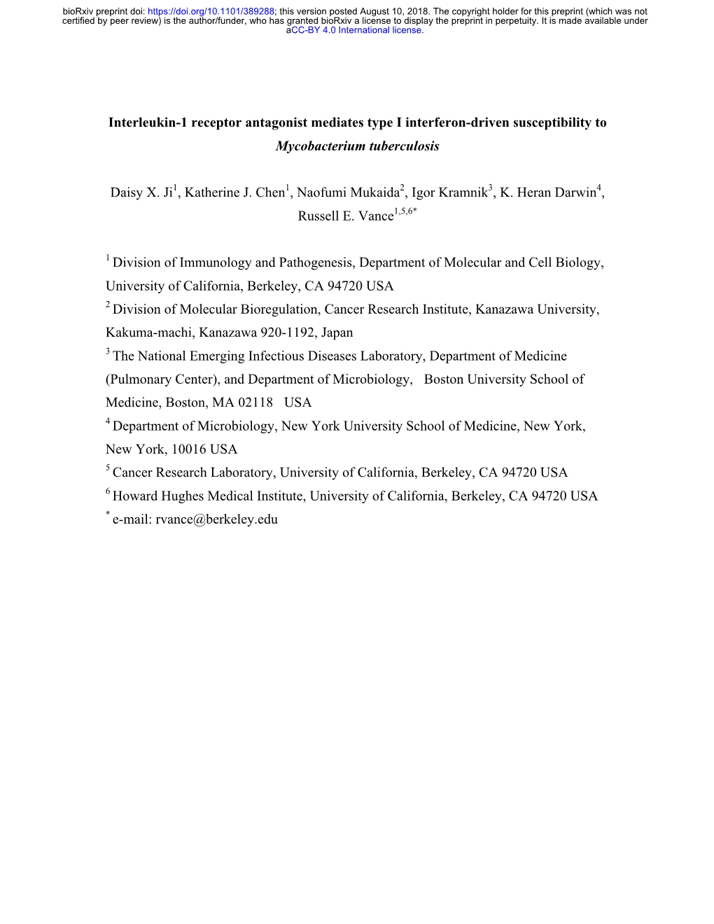 Interleukin-1 Receptor Antagonist Mediates Type I Interferon-Driven Susceptibility to Mycobacterium Tuberculosis