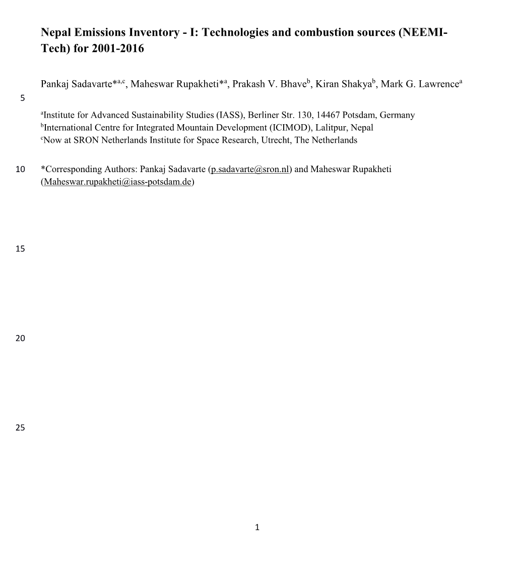 Nepal Emissions Inventory - I: Technologies and Combustion Sources (NEEMI- Tech) for 2001-2016