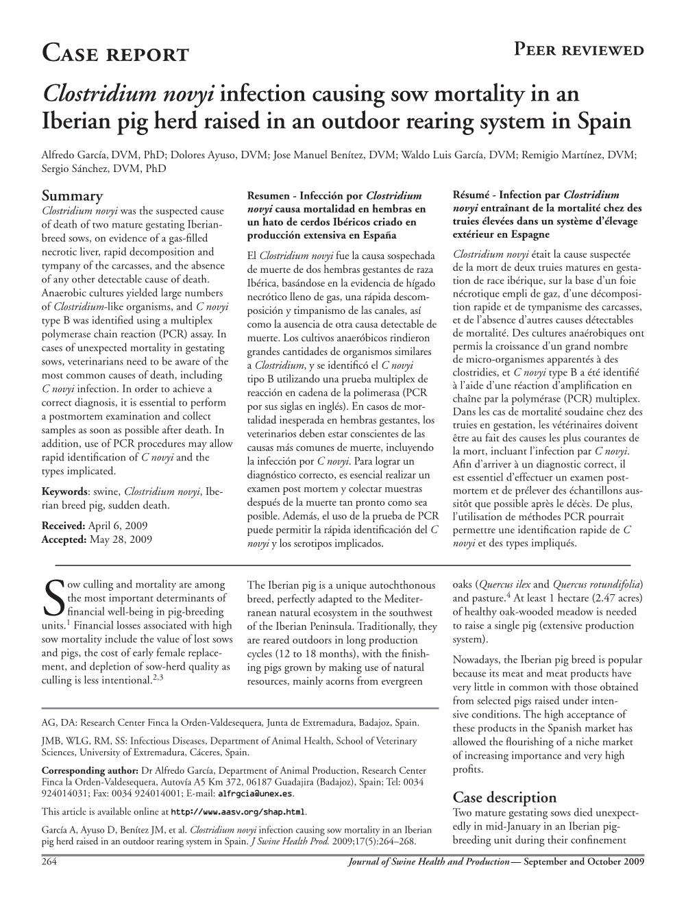 Clostridium Novyi Infection Causing Sow Mortality in an Iberian Pig Herd Raised in an Outdoor Rearing System in Spain